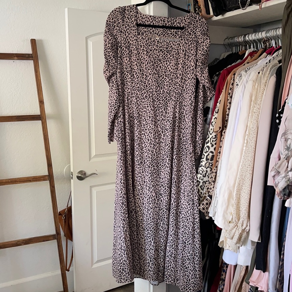 Leopard Midi Square Neck Dress